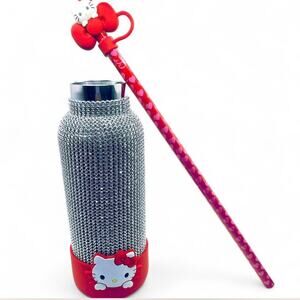 Hello Kitty Red White Black Bottle Bottom Protector Bow Straw Topper Set Kawaii
